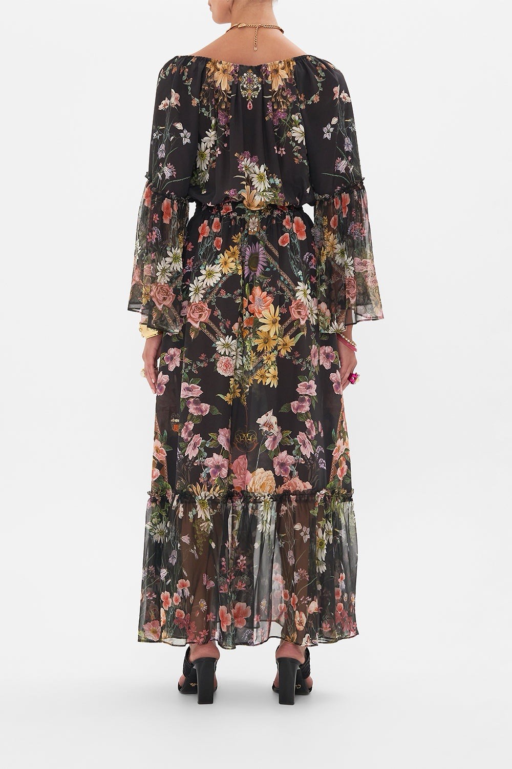 Camilla Letters From A Vineyard Long Dress With Gathered Bell Sleeve Size S