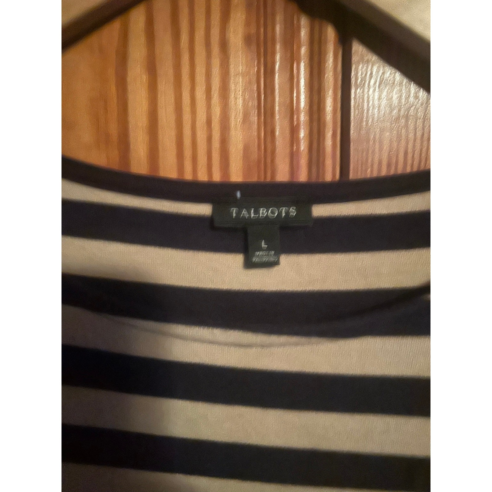 Talbots striped knit dress tan/navy stripes sheath nautical sailor size large