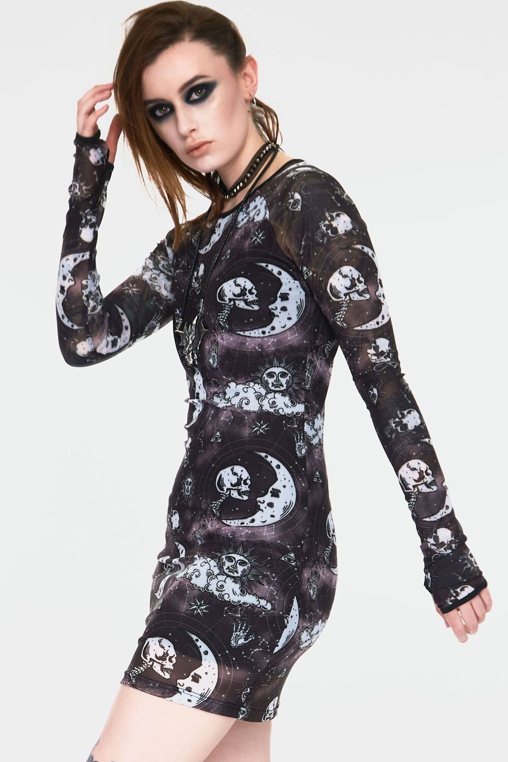 JAWBREAKER MOONSTONE MINI DRESS LONG SLEEVE XS S M L XL XXL BLACK MOON SKULL