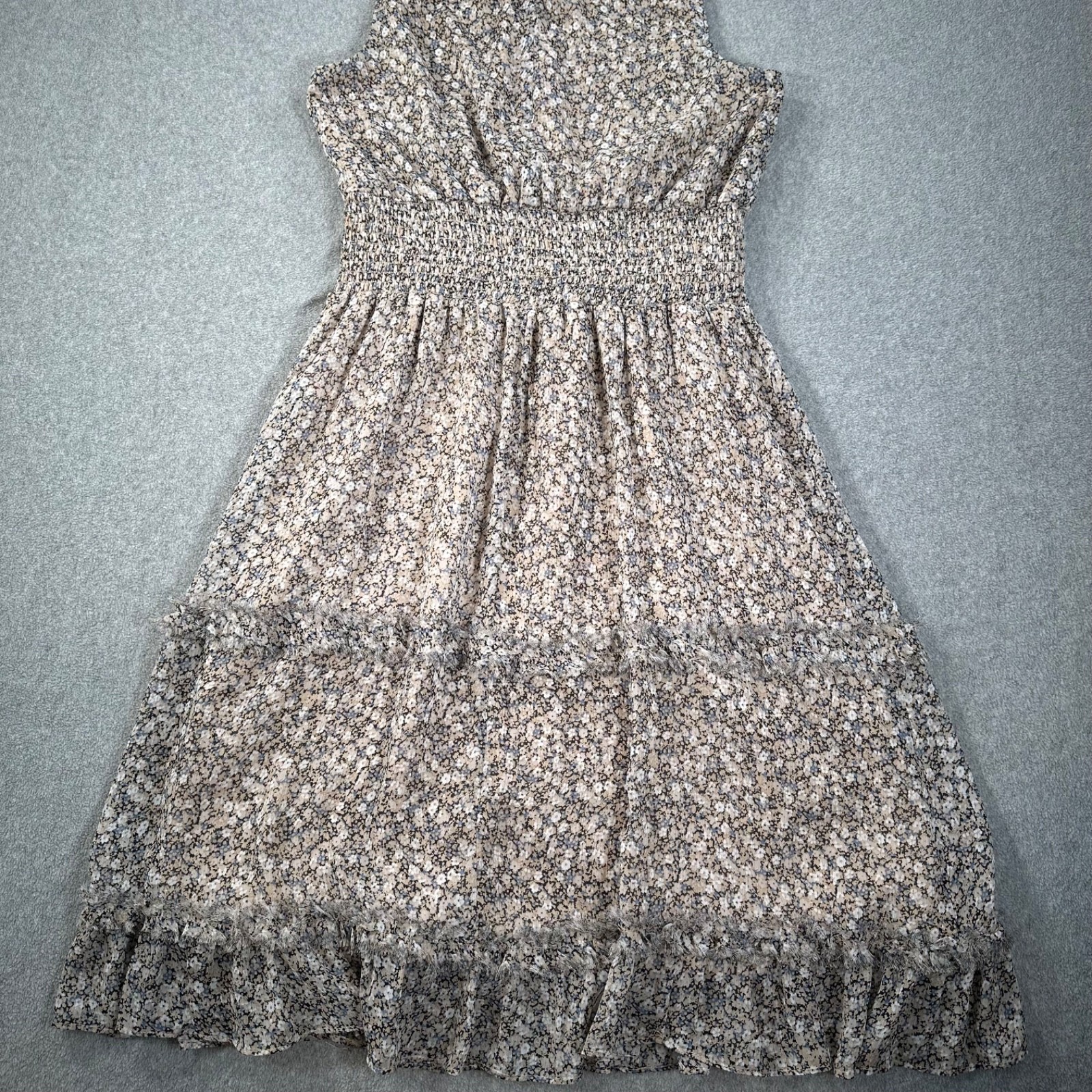 1. State Mock Neck Floral Tiered Midi Dress Size Large Sleeveless Smocked Waist