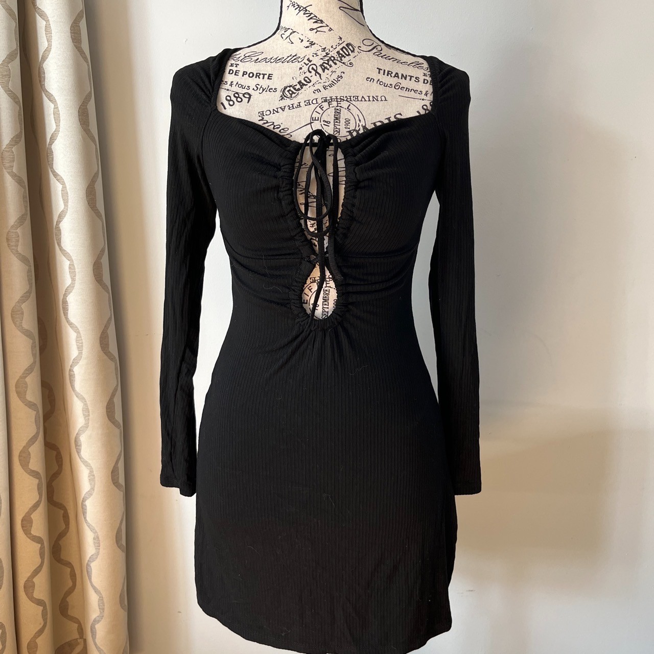 Dolan Whimsigoth Fairy Grunge Black Ribbed Drawstring Dress Sz: XXS Stretchy