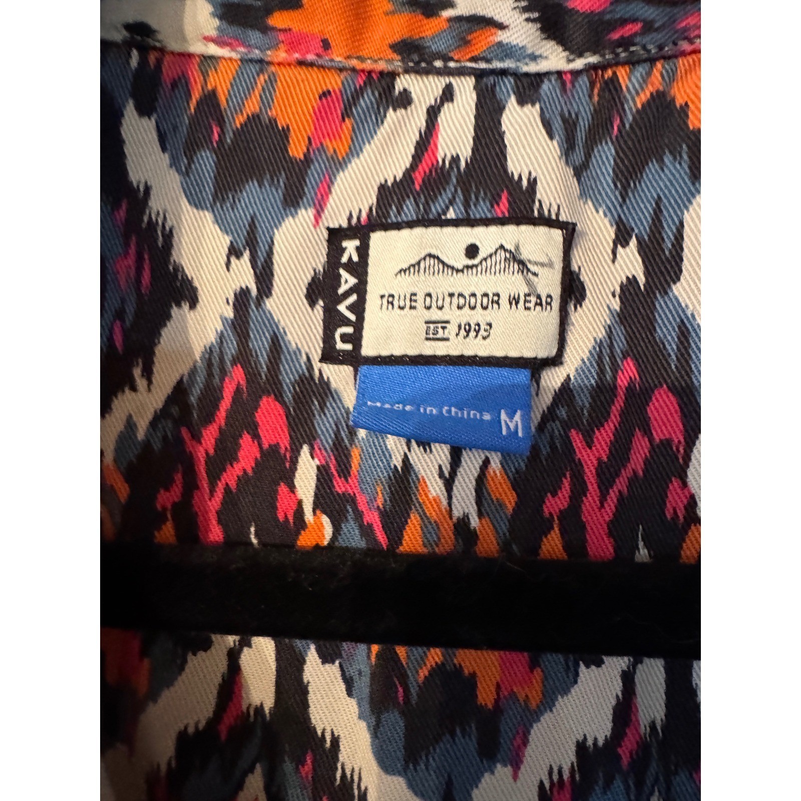 KAVU Sleeveless Ikat Diamond Print Shift Dress Blue Pink Orange Size M Pocket