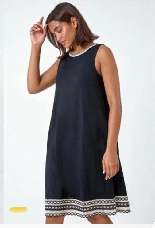 J. Jill Women’s Small Black Crochet Hem shift Sheath dress Soft Modal Blend