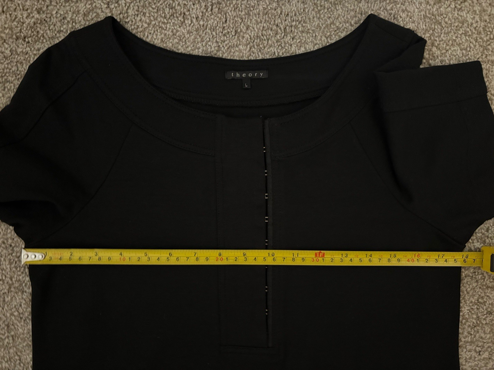Theory Womens Shift Dress L Black Short Sleeve Short Hook & Eye Round Neck