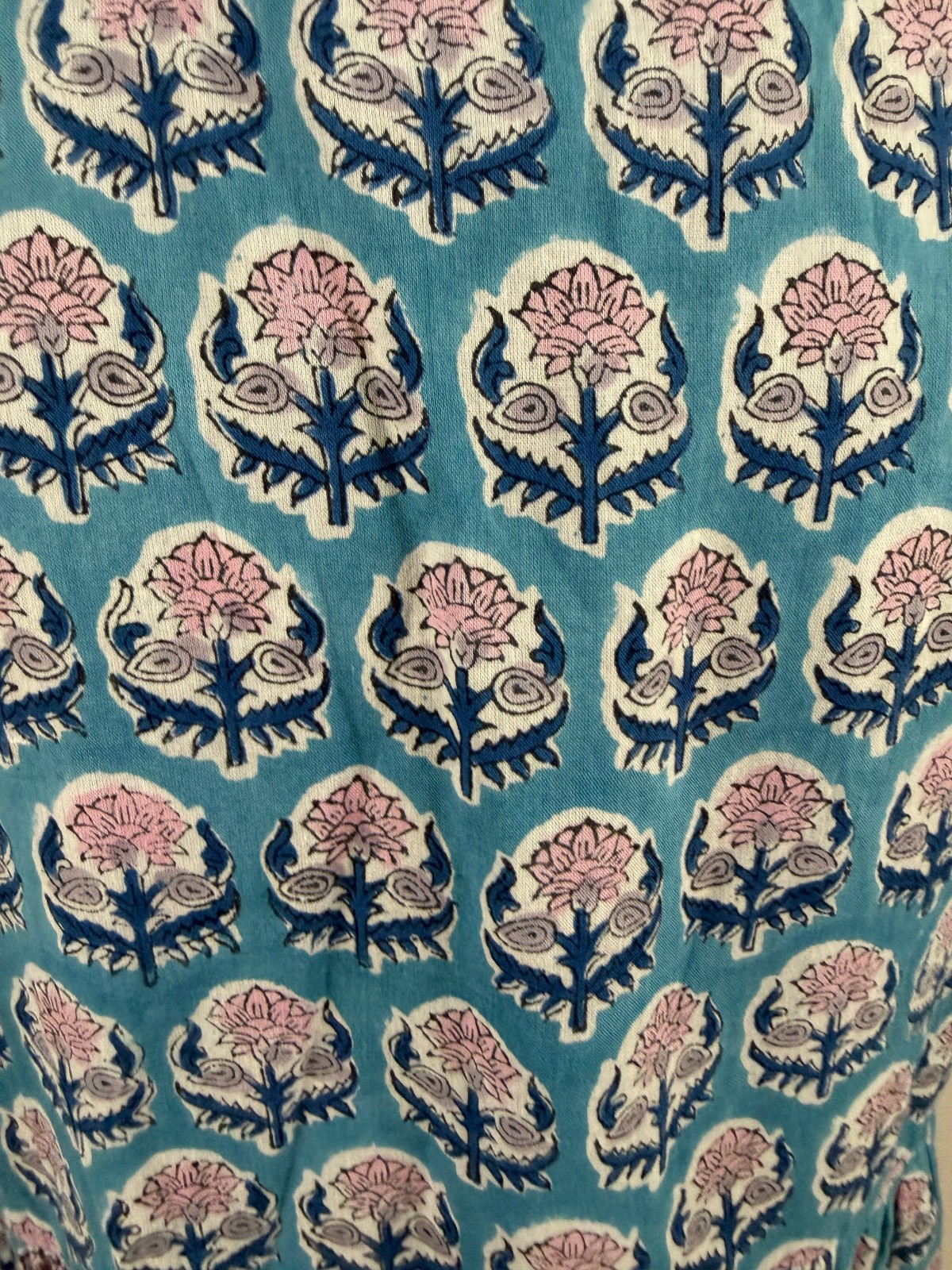 Emerson Fry India Collection Isla Dress Organic Cotton Blue Block Print M/L