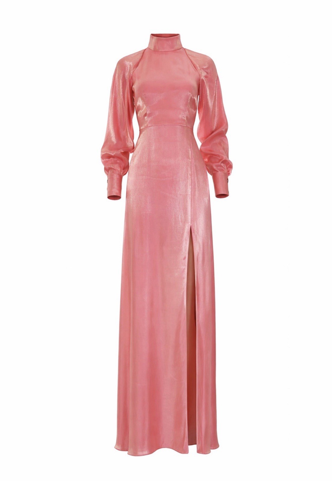 ADIBA Designer Long Sleeves Maxi Pink Gladiolus Dress With Side Slit Size M