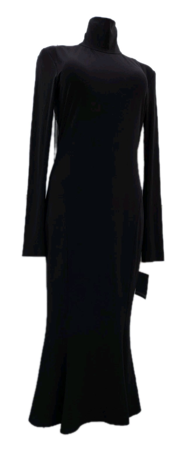 NWT Norma Kamali Sz M (38) Long Sleeve Turtleneck Midi Dress Black Fishtail New!