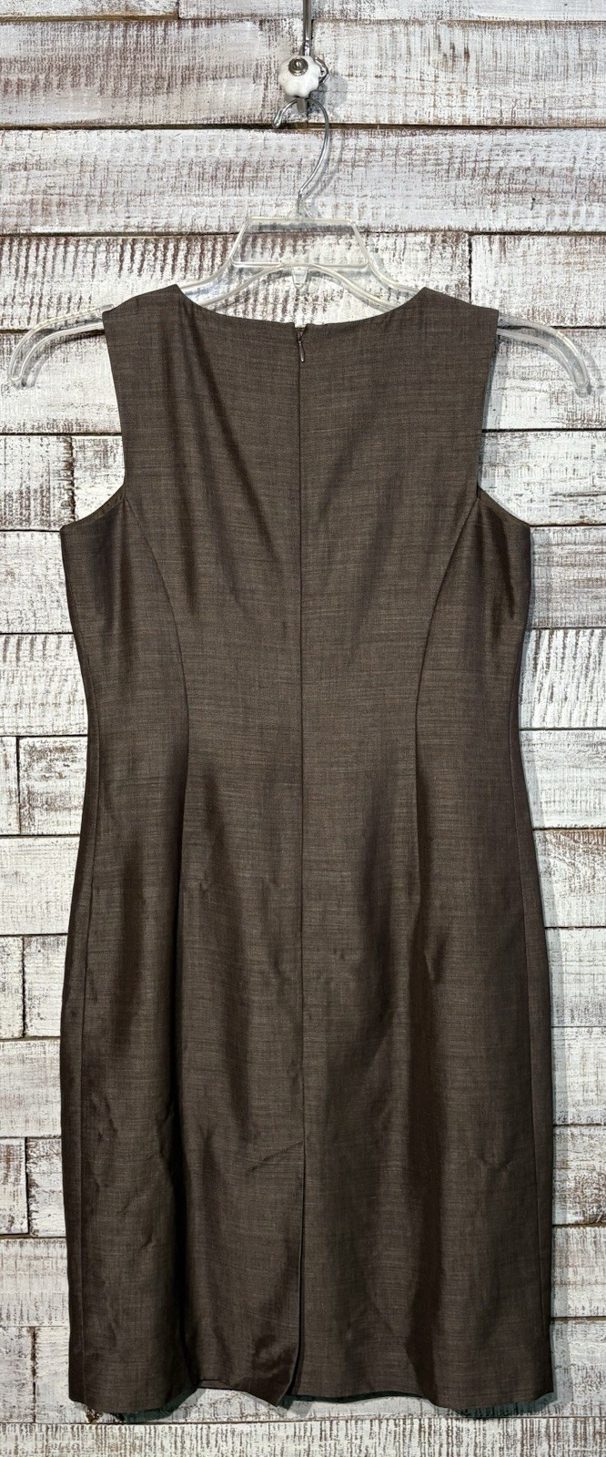 Ann Taylor Wool Mohair Rayon Blend Sheath Dress V Neck Sleeveless Brown Vintage