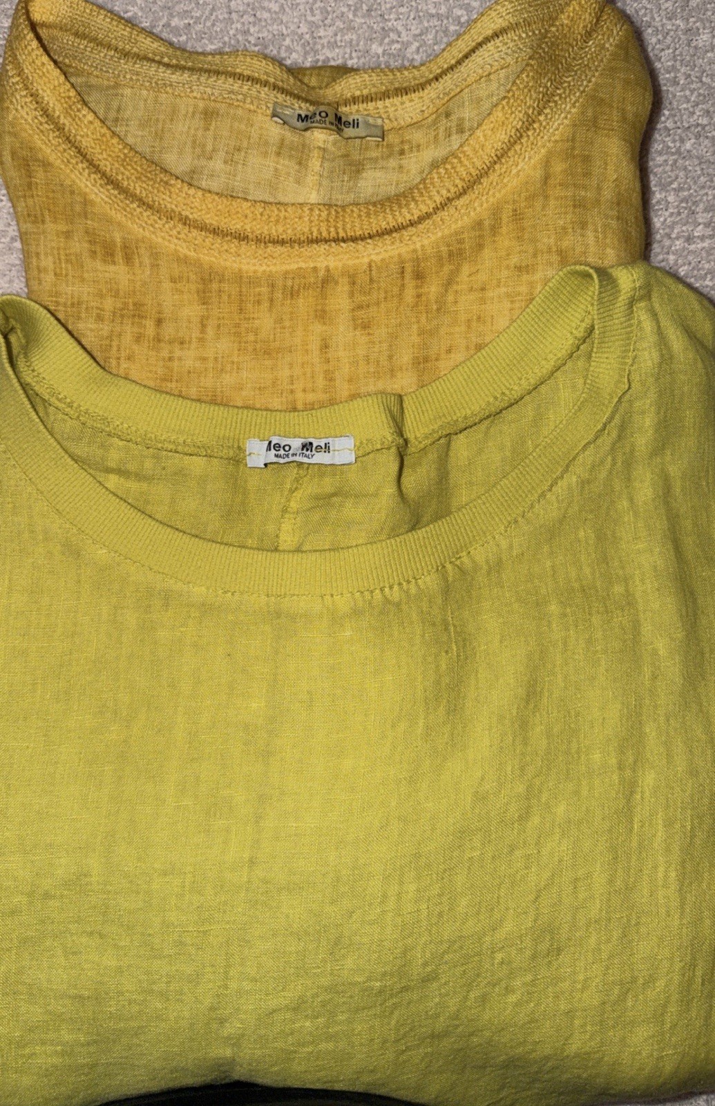 2 Meo Meli Tunic Dress 100% Linen XXL Green/Yellow Made In Italy Boho Peasant
