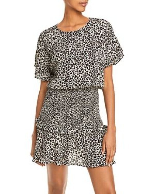 Aqua Dress Womens Small Leopard Print Tiered Short Sleeve Mini