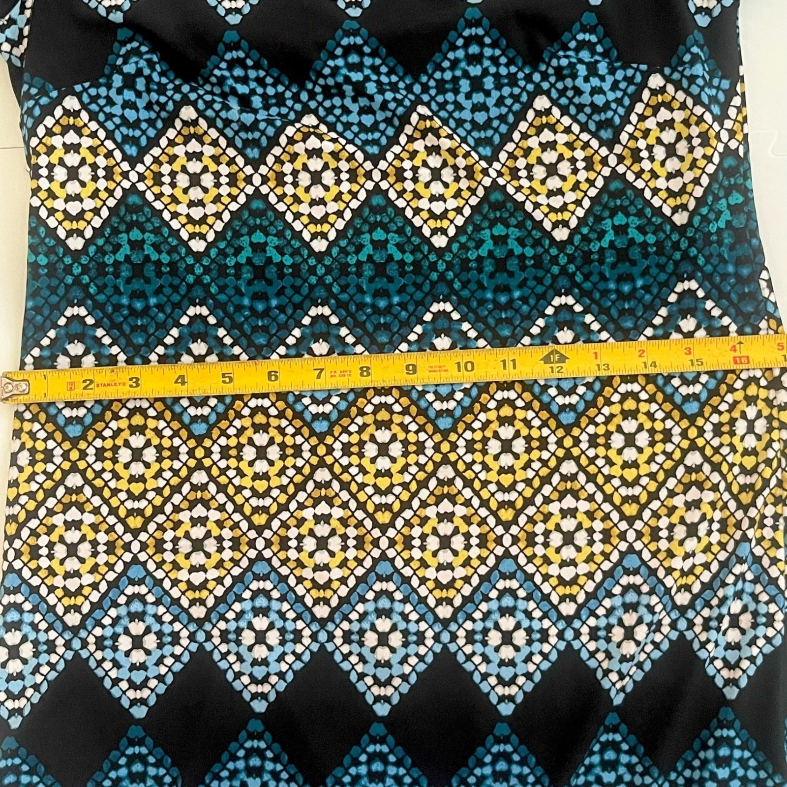 Eliza j geometric mosaic print shift sheath dress full zip women 4 black green