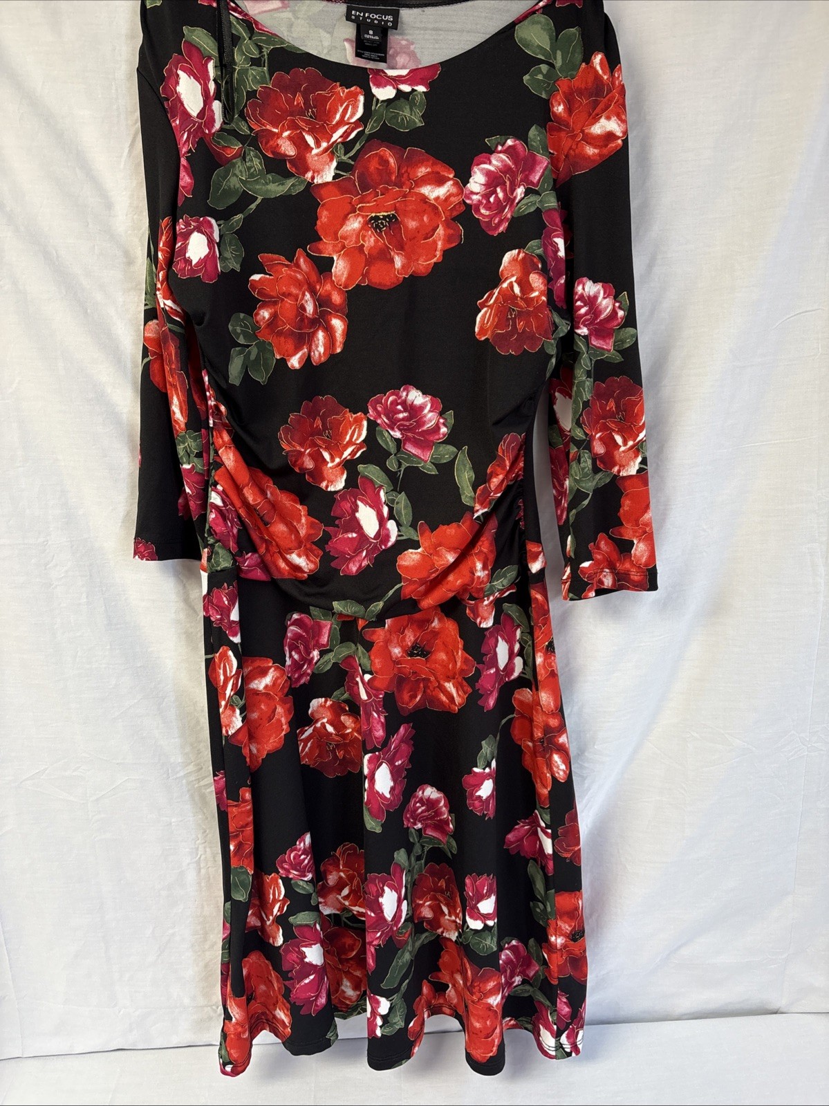 Enfocus Studio Dress -Black with Floral Print – Size 8 – PRE-OWNED – GOOD