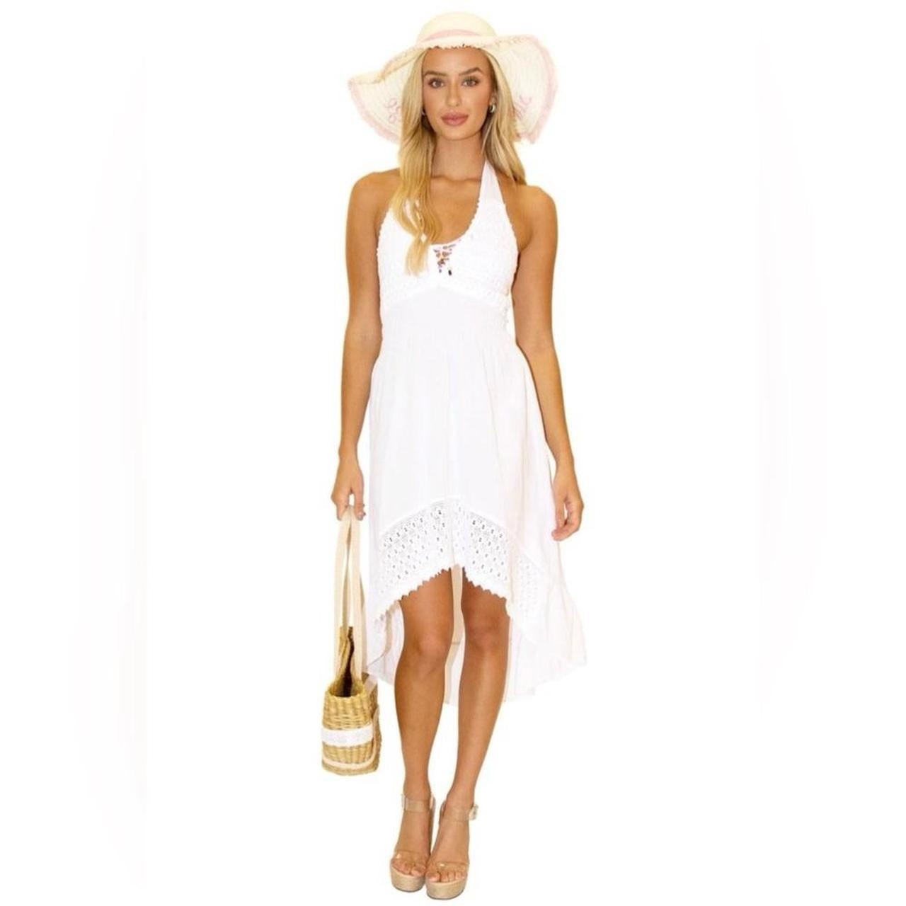 Seaspice Resort Wear- Marina High Low Dress Size S 100% Peruvian Cotton White
