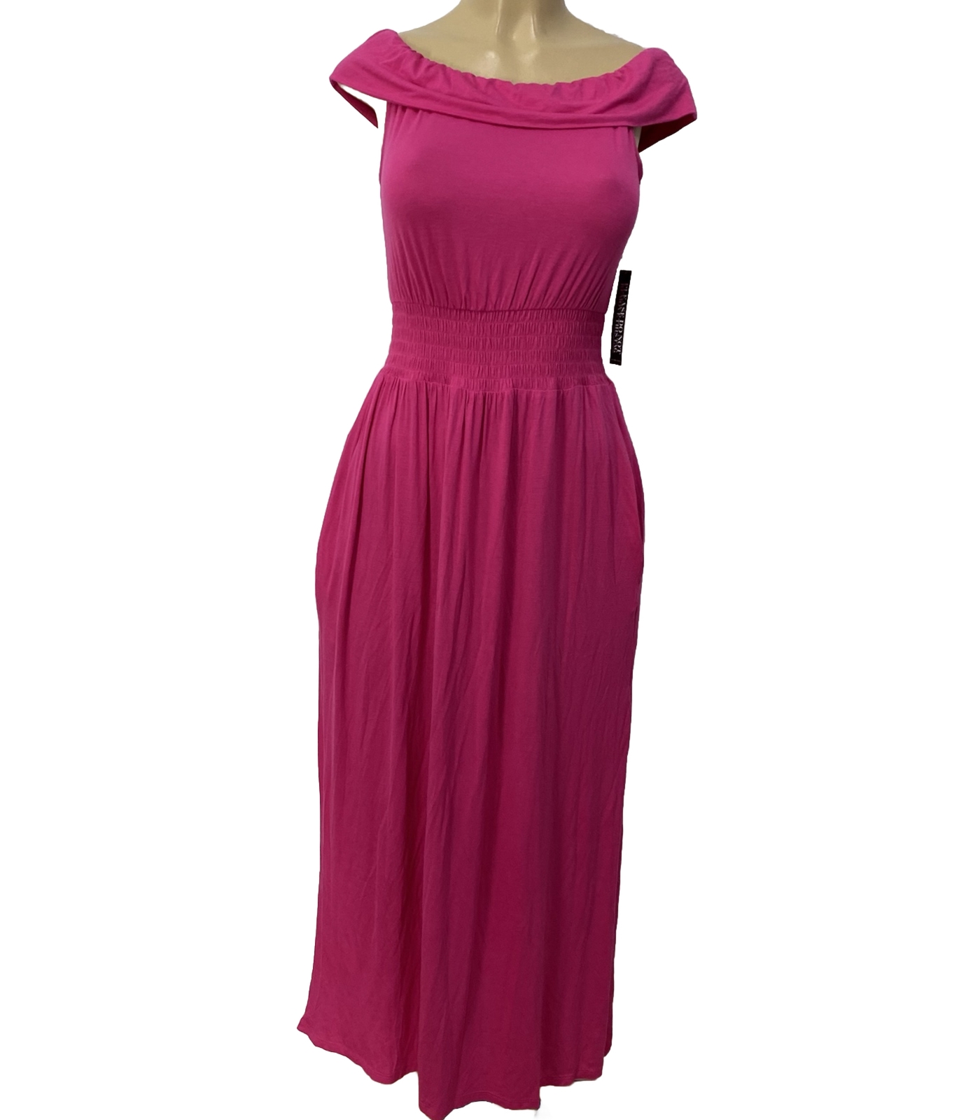 NY&C Pink Pullover Knit Pocketed Maxi Dress Womens Size XS Casual Off Shoulders