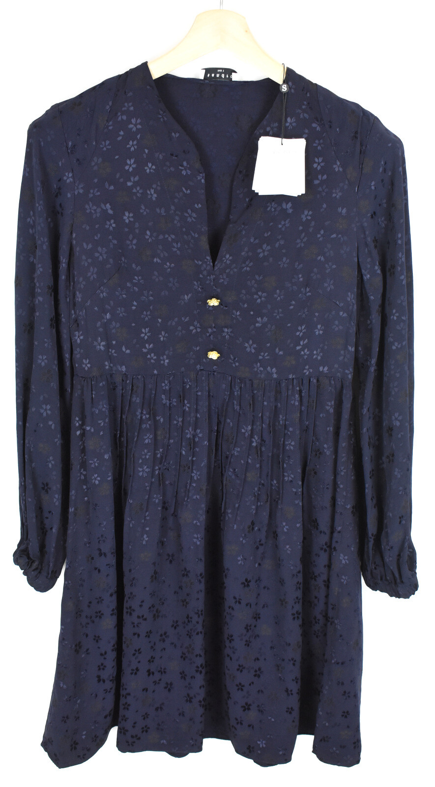 Sandro Mel Dress Womens (EU) 40 Long Sleeve V Neck Pleated Floral