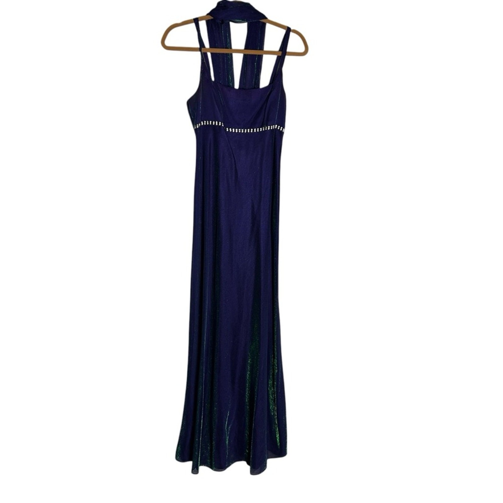 Vintage 90’s Y2K Blondie Nites Purple Green Holographic Rhinestone Empire Dress