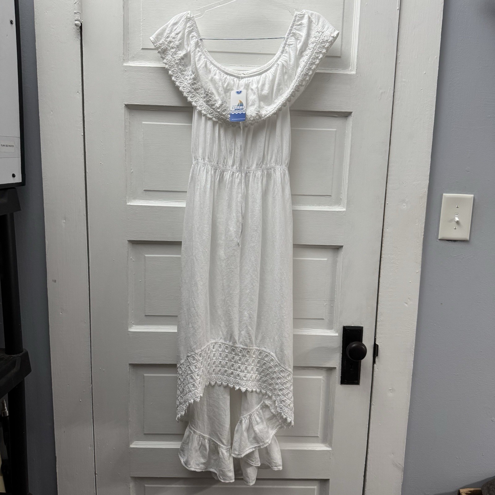 Seaspice White Cotton Maxi Dress XL Off Shoulder Boho Resort Lace Ruffle NWT