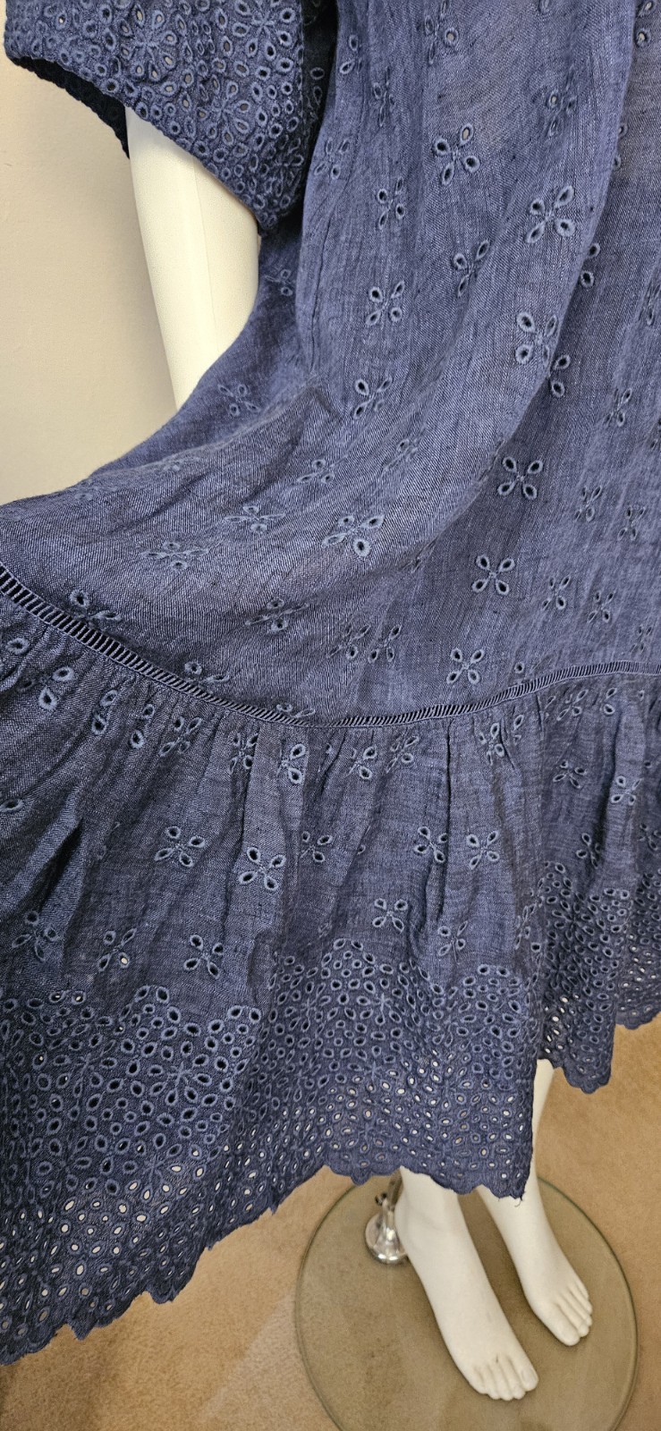 0039 ITALY navy blue 100% linen fully embroidered Maibelyn dress M bnwot rrp£250