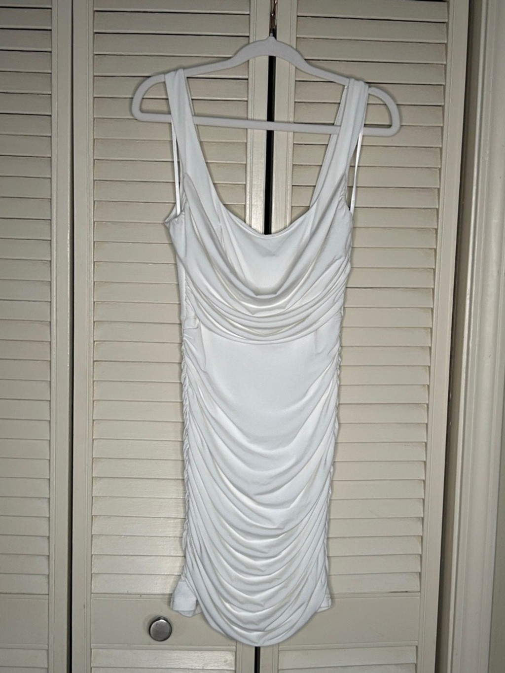 Hello Molly White Draped Cowl Ruched Mini Dress | Size Small