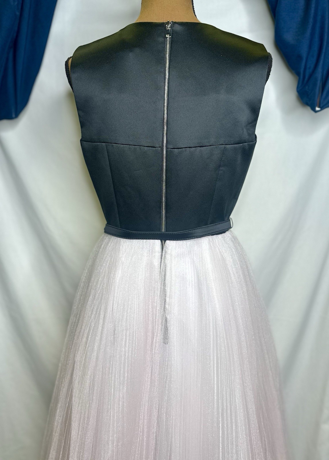MILLY Black Sateen Pink Organza Pleated Tutu Tulle Sleeveless Gown Midi Dress; 6