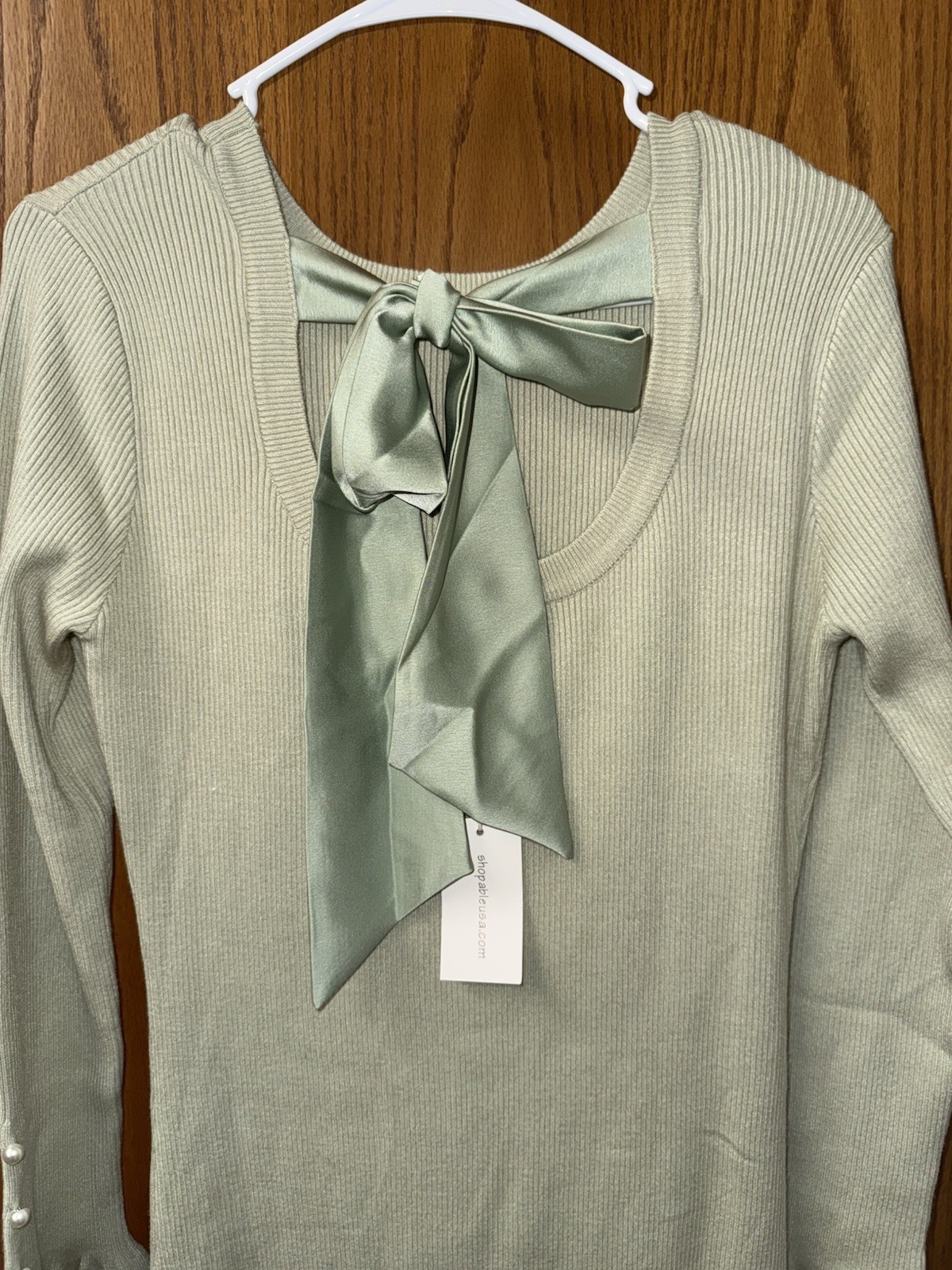 NWT Able USA 2025 Spring Collection Open Bow Back Maxi Dress Sage Green Large L