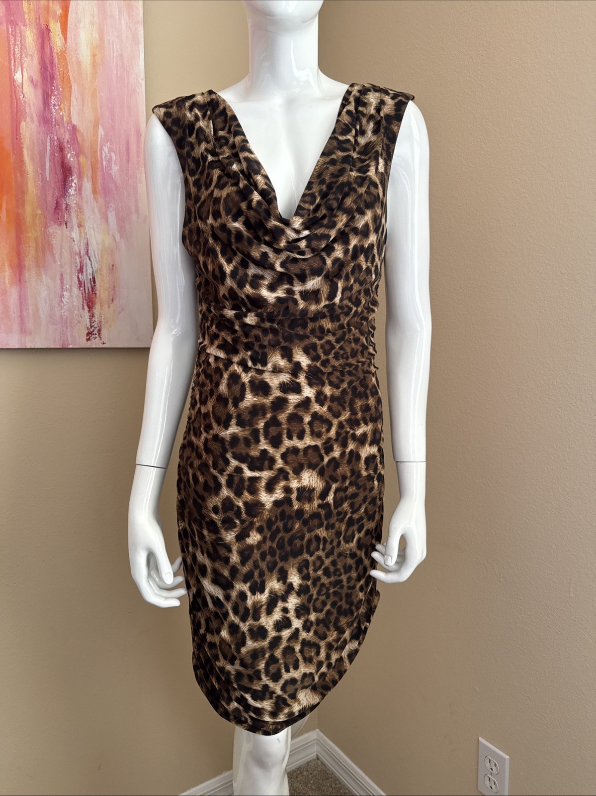 Leopard Dress Ruched INC Sleeveless Stretch Bodycon Large