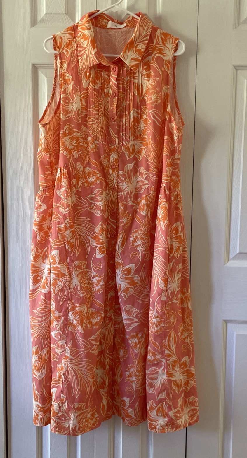 MAYE Corinne Dress Sleeveless Midi Collared Pockets Pin-tuck Floral Cotton2XL