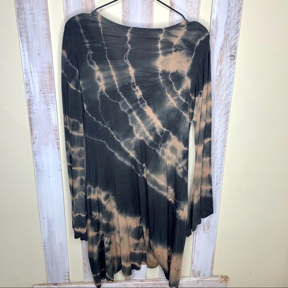 LOVE TANJANE Womens S Tie Dye Olive & Tan Drape Sleeve Dres