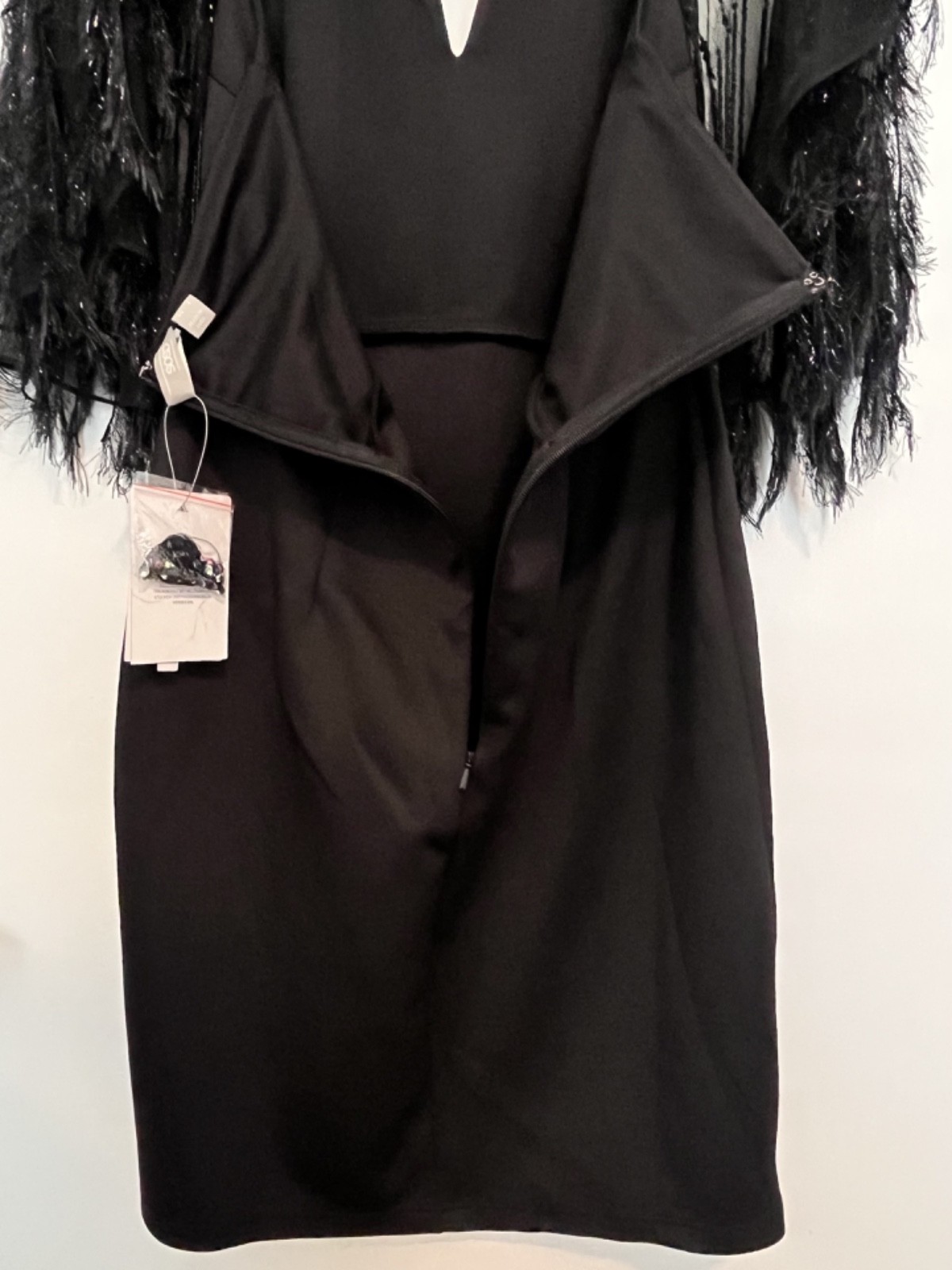 NWT ASOS DESIGN Black Faux Feather Beaded Cape Mini Halter Dress Sz 6