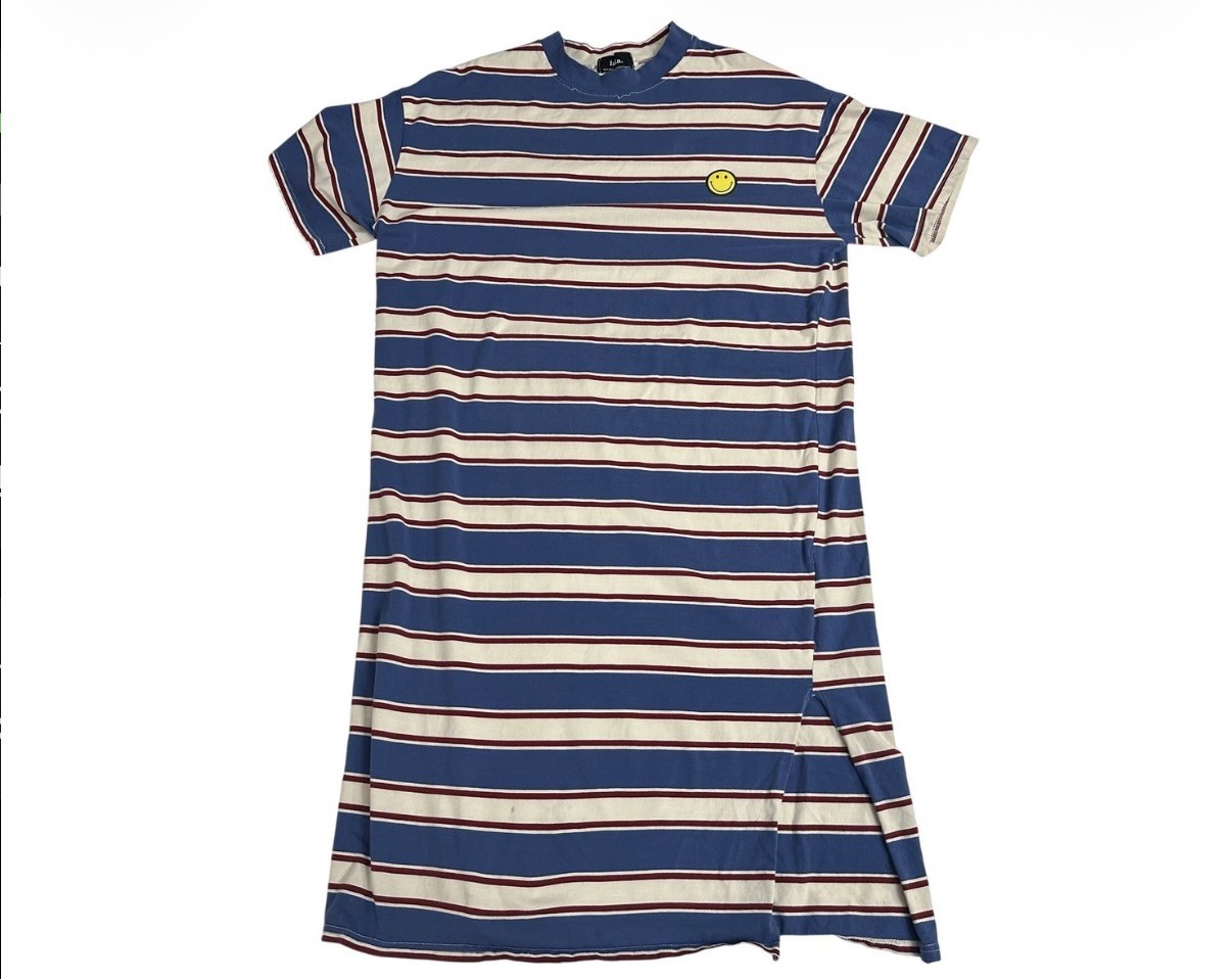 Dressed in LALA Mini Dress Blue & Red Cotton Stripe Short Sleeve Jersey Small