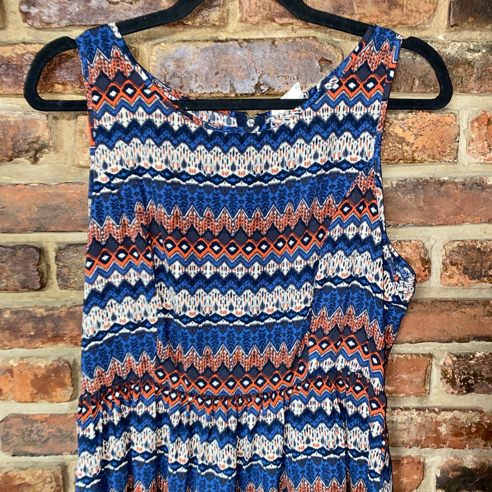 One Clothing Blue White Orange Printed Sleeveless Mini Dress Women’s Size Large