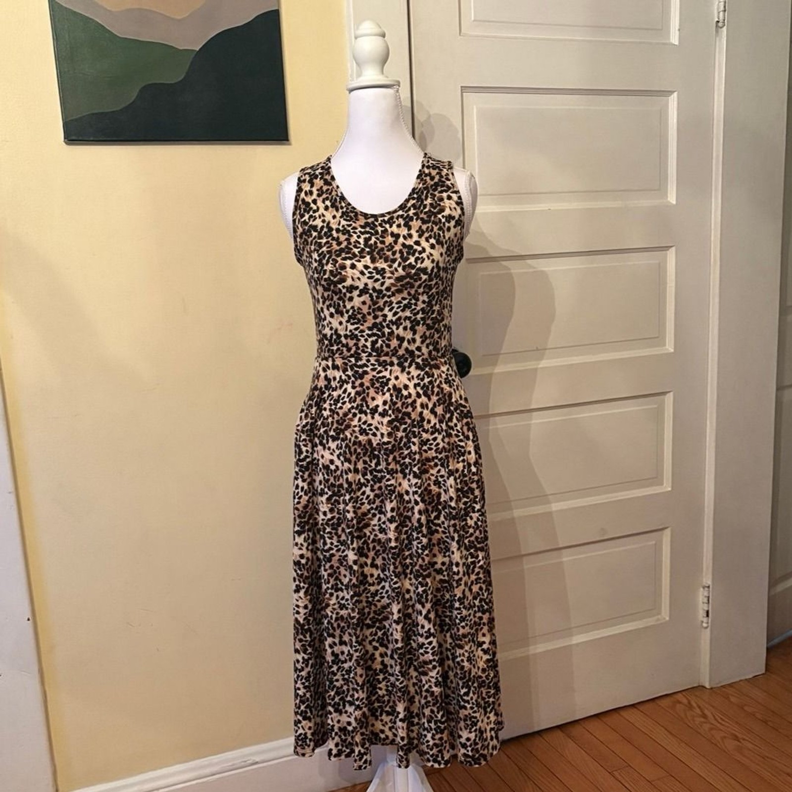 Agnes & Dora Angelou dress midi tank pockets cheetah animal print scoop neck