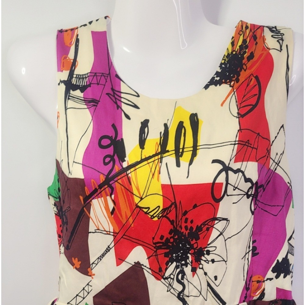 ZR&ZR Multicolor white pink red Flare Abstract Print Sleeveless Dress sz large L