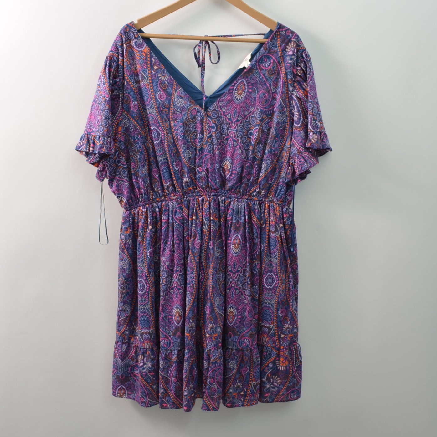 Terra & Sky Womens 2X A-Line Knee Length Purple Woven Cotton Lined Ruffle Sleeve