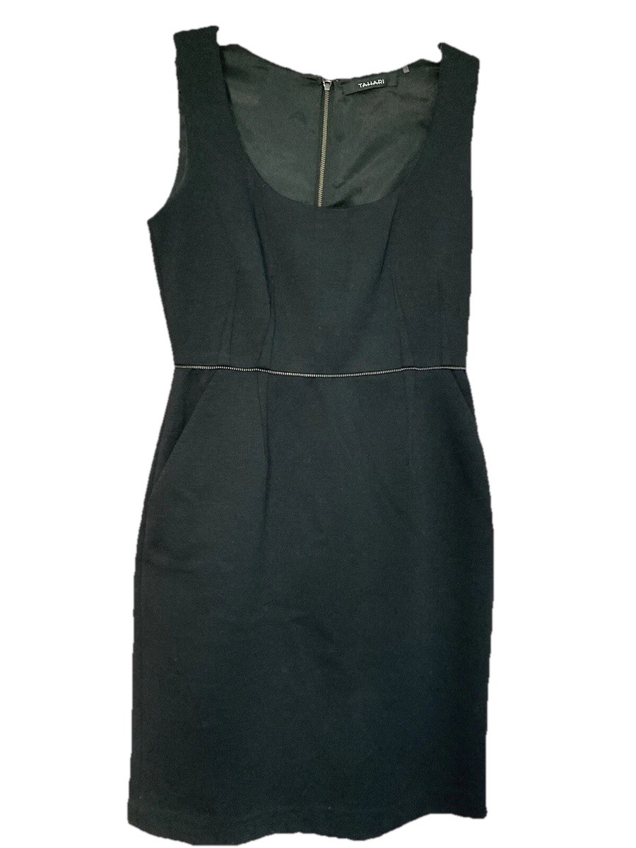 Tahari Size 6 UK Party Black Dress, Sleeveless Pockets Lined Detailed, Women