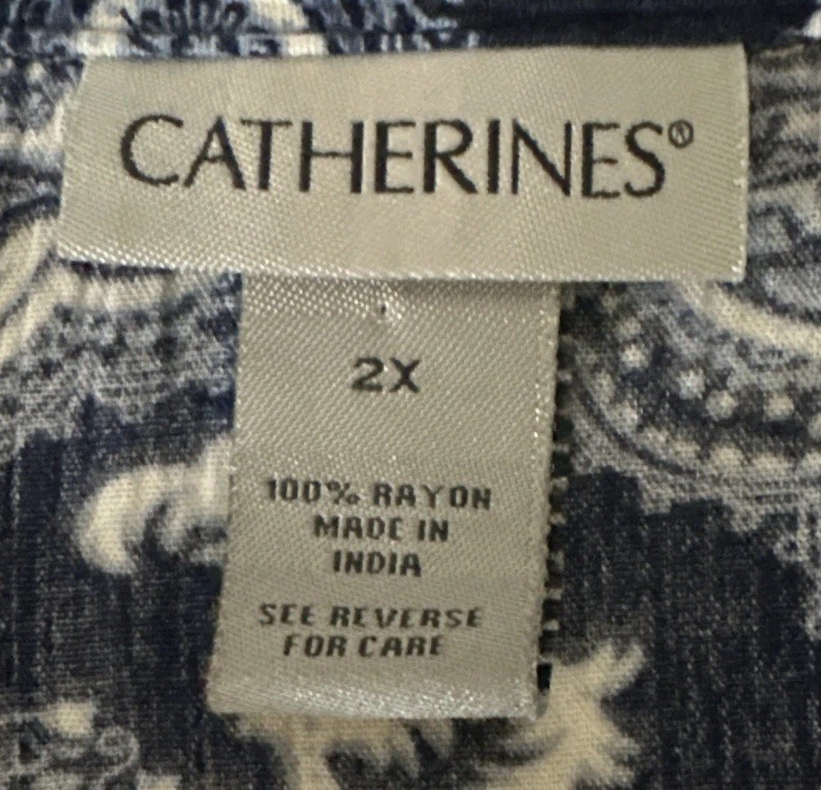 Catherines Plus Size 2X 22 24W Blue Shift Paisley Pleated Waist down Midi Dress