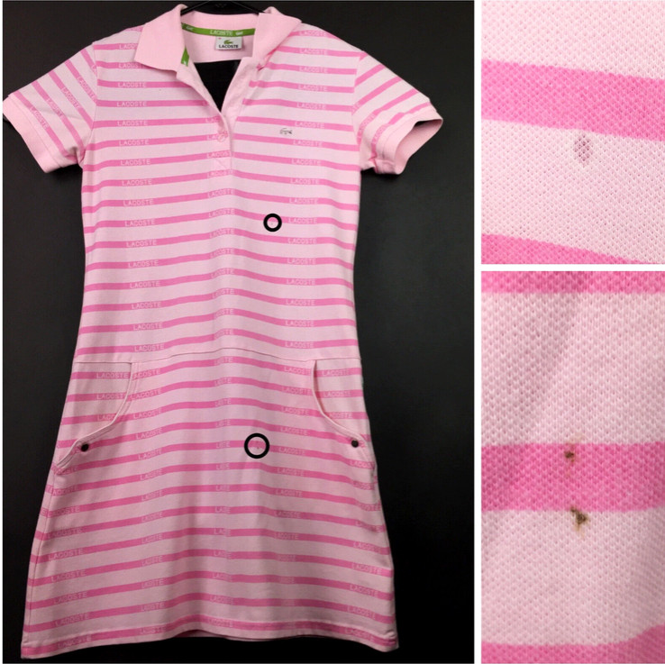Lacoste Womens Sz 38 (32in Bust) Pink Striped Cotton Barbiecore Piqué Polo Dress
