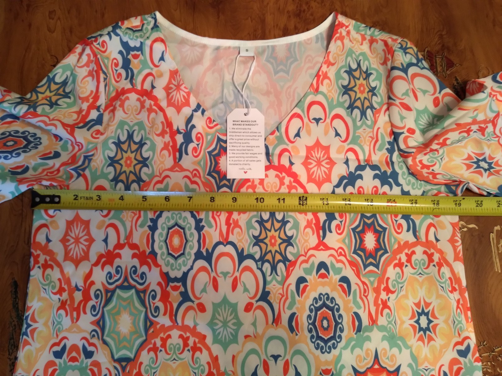 Women’s Floral Shift 3/4 Flutter Sleeve V-Neck Lightweight Boho Dress Size S NWT