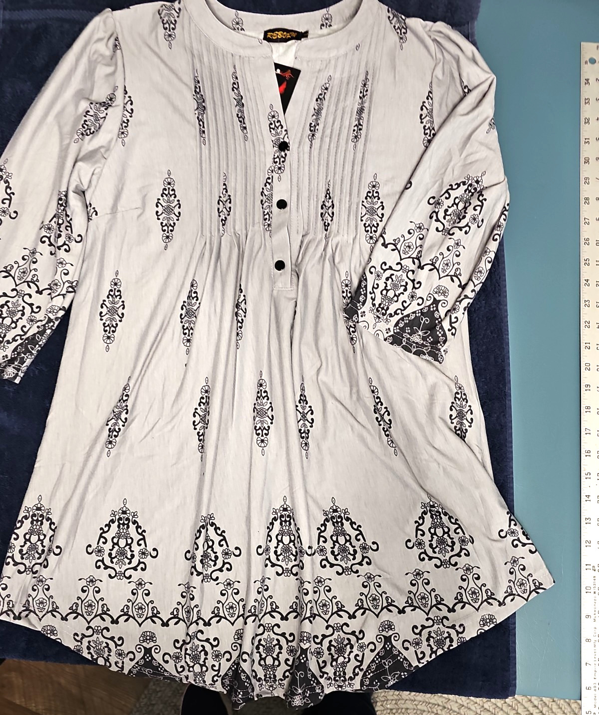 NWT Reborn Gray Black Boho Peasant Mini Dress Women’s Large L