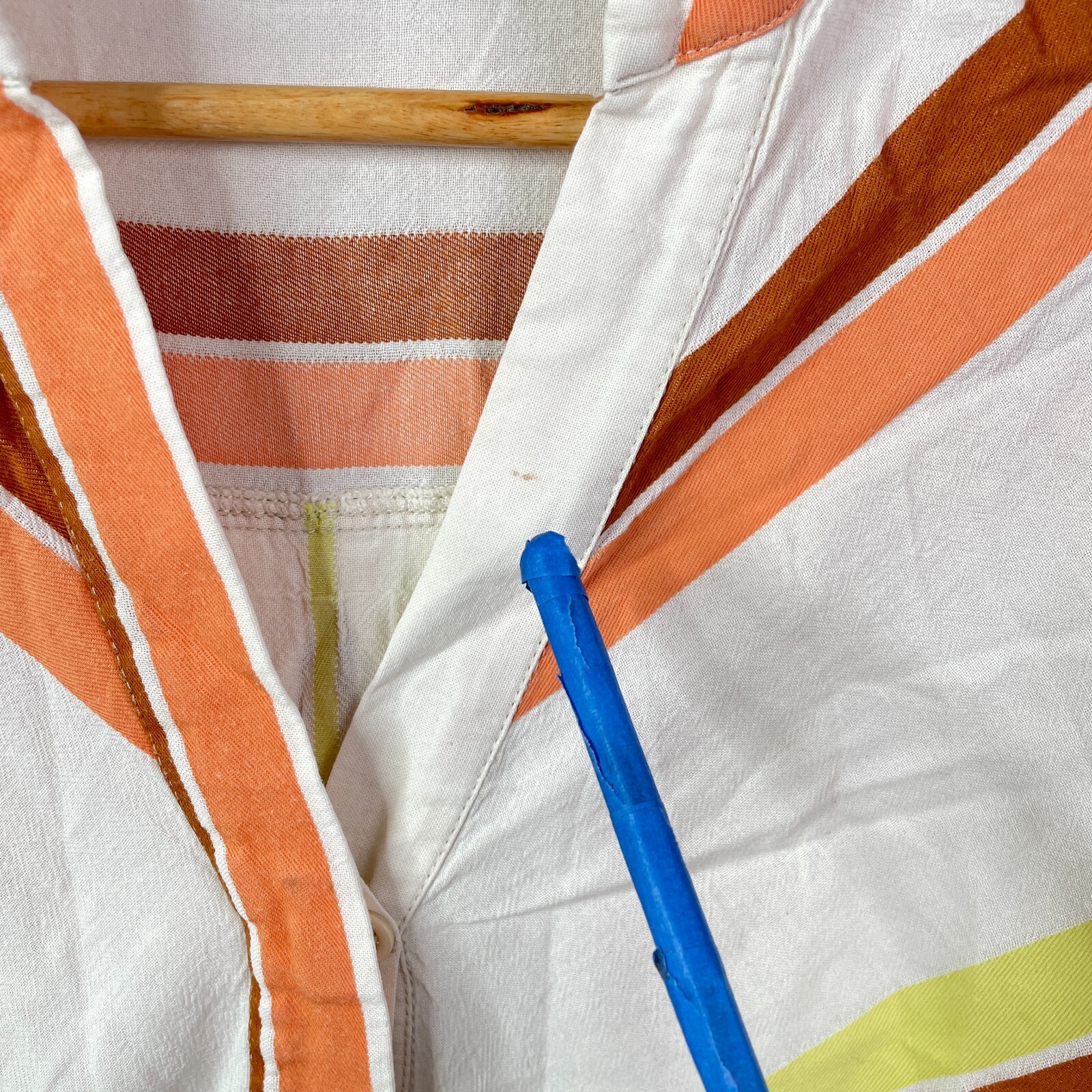 Devotion Twins Mini Dress Womens Small White Orange Striped Button Front V-Neck