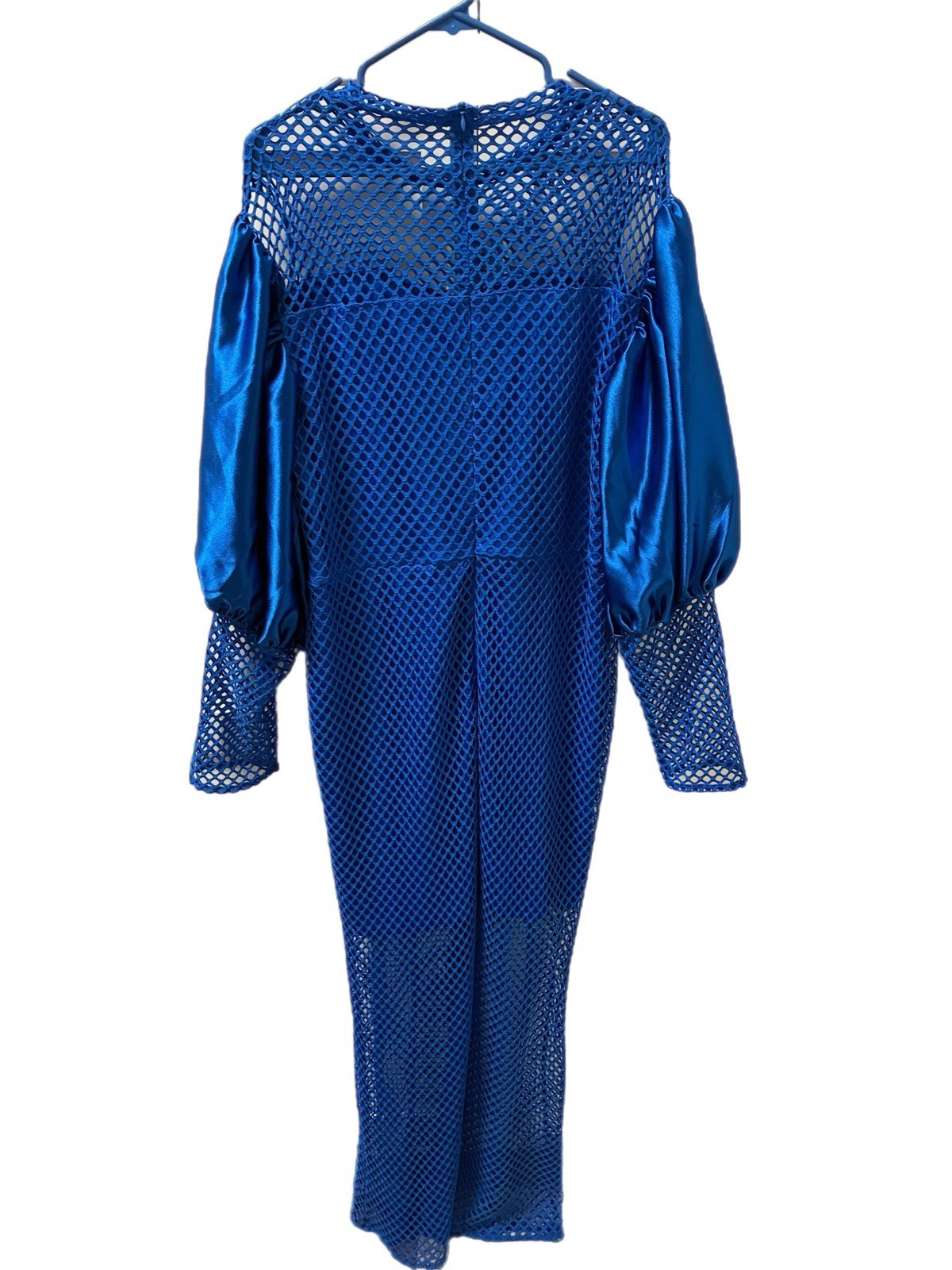 AOMEI Blue Mesh Cold Shoulder Puff Long Sleeve Bodycon Midi Dress Women’s 3XL