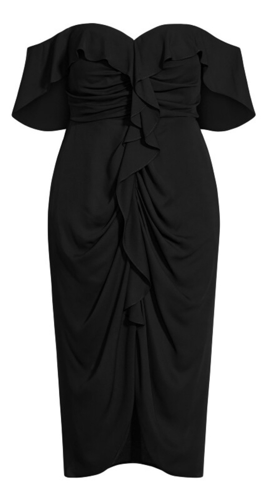 City Chic Black ‘Va Va Voom Off’ Off-the-Shoulder Midi Front Slit Dress Size 16