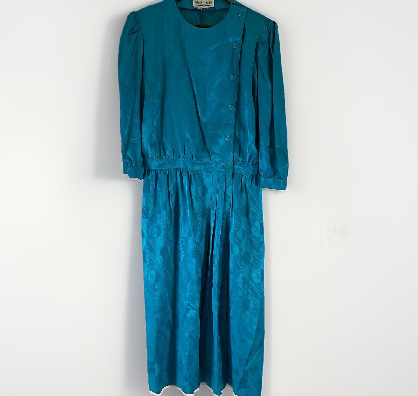 Maggy London by Jeannene 100% Silk Vintage Long Sleeve Pleated Midi SZ 14