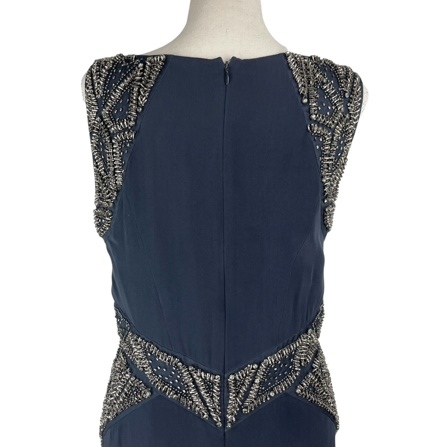 AMANDA WAKELEY Jelena Navy Gown, Size AU/UK 14 US 10, Beaded Silk Evening Dress