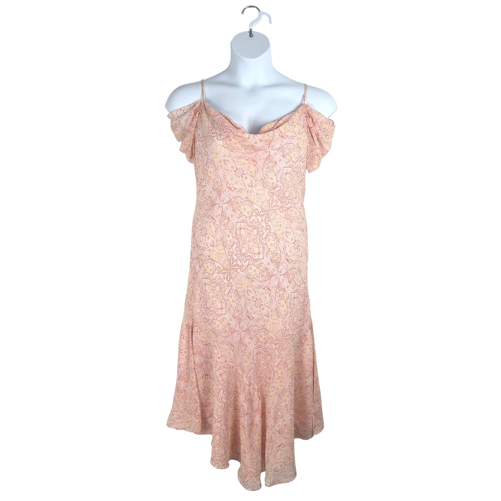 Vtg Express Silk Paisley Cowl Neck Midi Dress Size 11/12 Coquette Fairy Romantic