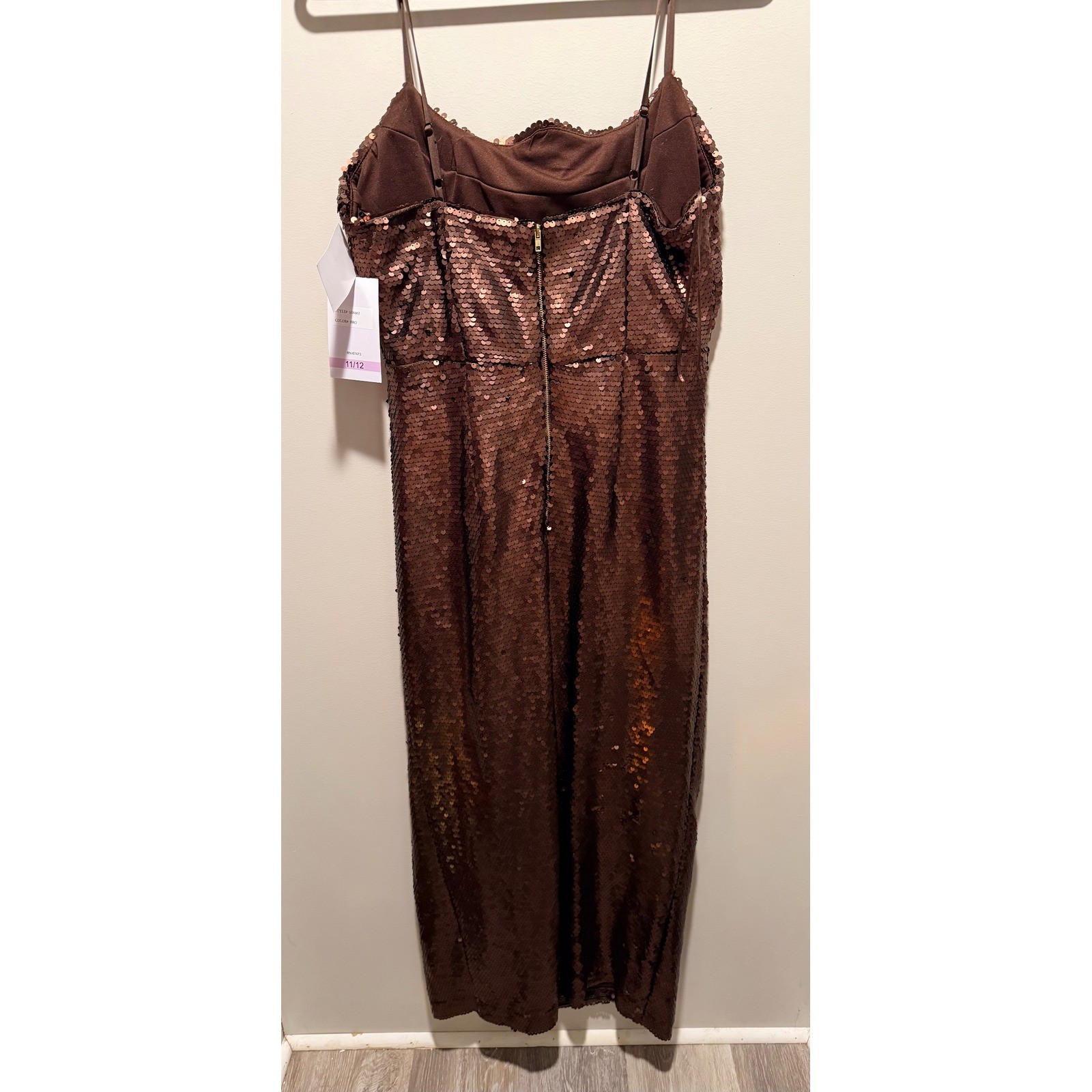 Violet Weekend Brown Sequin Maxi Dress Prom Formal Gown Side Slit Size 11/12