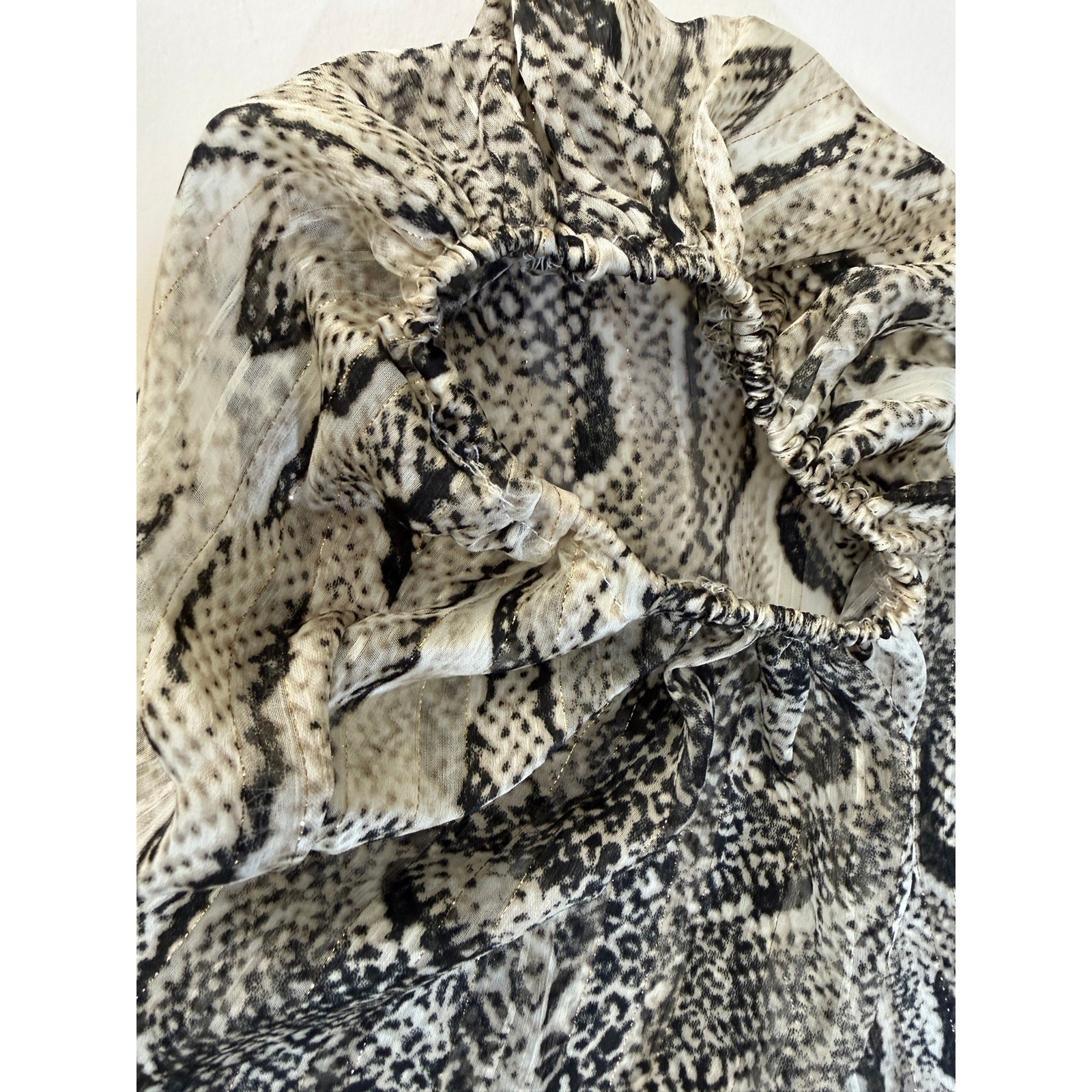 Adrienne Python Print Chiffon Dress Womens L Metallic Thread Sheer Sleeve USA