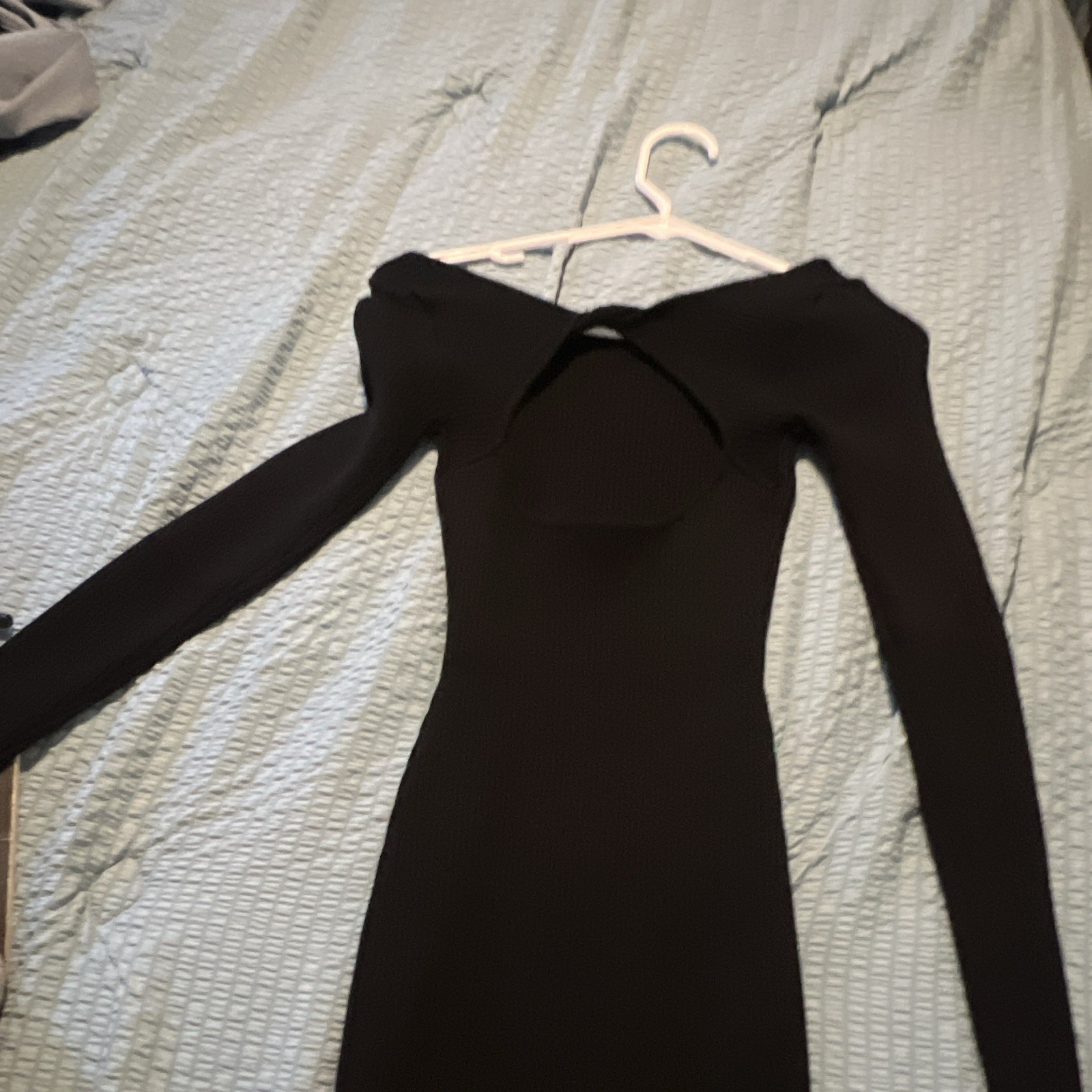 Women’s Black Off the Shoulder Long Sleeve Bodycon Knit Long Dress Size S