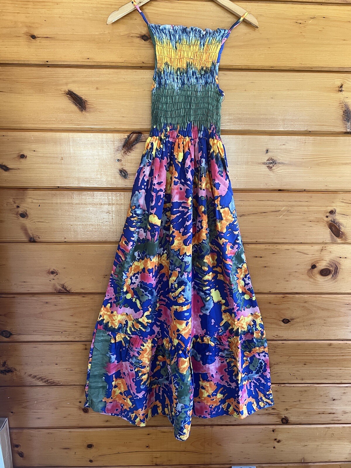Womens Spaghetti Strap Smocked Tiered Long Beach Sun Dress Free Size S – L