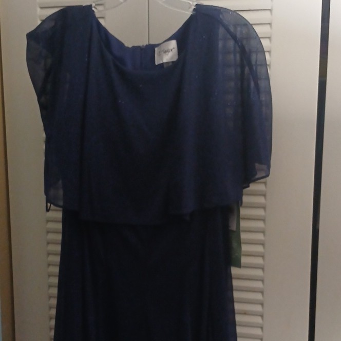Navy Blue Sparkle Shawl Wrap Sleevless Built In Slip Cocktail Or Evening Dress